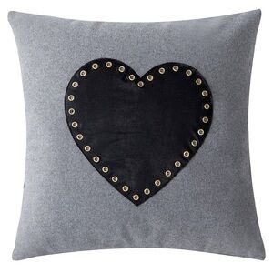 Kensie Juliet Felt Heart Decorative Pillow, 18x18, Grey-Black